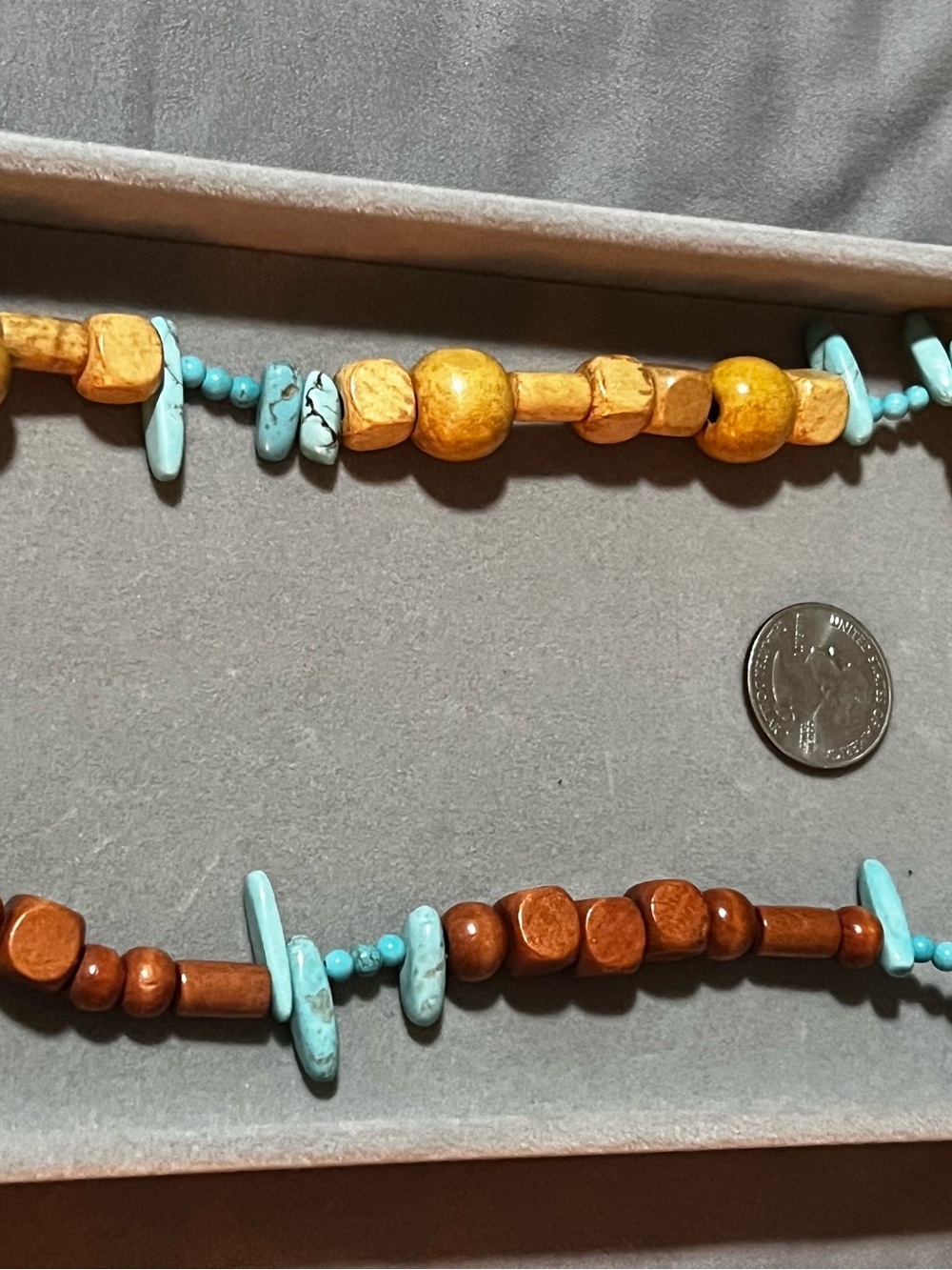 Turquoise & Wood Beaded Necklace - Natural Turquoise Blue and Brown